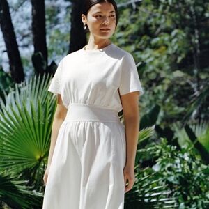 Everlane Organic Cotton Waisted Midi Dress Ivory XS Crewneck